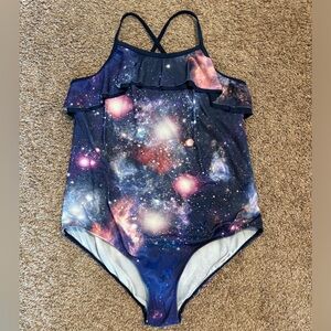 Girl’s Lands’ End Galaxy Print One Piece in Navy Size 16P